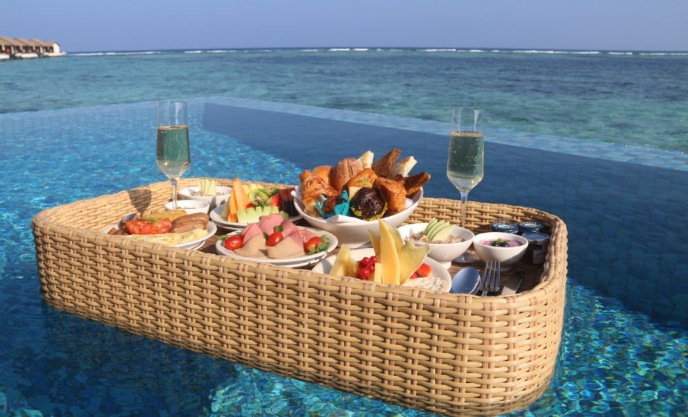 The Residence Maldives offers a special “Wine & Dine” tasting menu at the suggestive “The Falhumma” overwater restaurant.