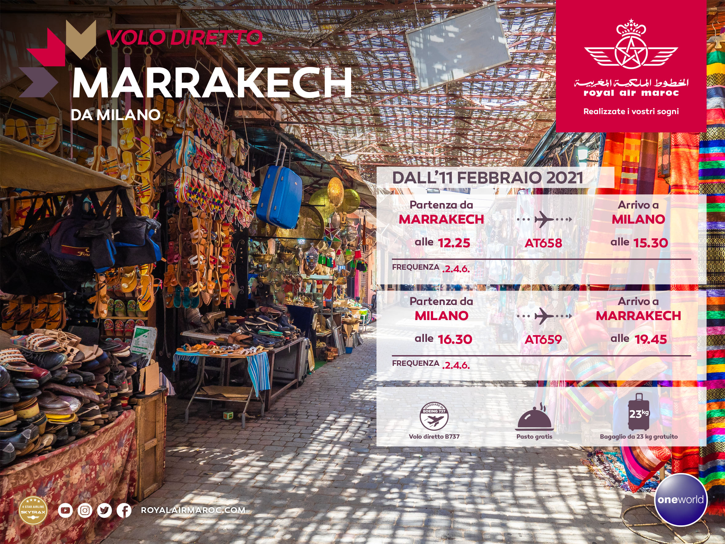 MOROCCO – as from 11/Feb/2021 a new RAM direct flight Milan/Marrakech